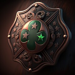 Lucky green star on a four leaf clover. Closeup. Saint Patrick's day.  Generative ai.