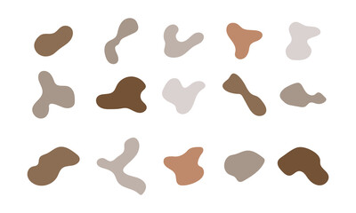 Organic colorful blobs random shapes in trendy colors. Abstract blotch of irregular shape, simple liquid splodge elements. Creative minimal vector set