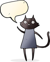 cute cartoon black cat waving with speech bubble