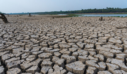 drought land.Land with dry and cracked desert ground, global warming background.Concepts global...