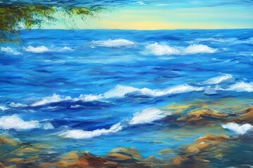 Fototapeta na wymiar Watercolor of a Tropic Ocean Scene