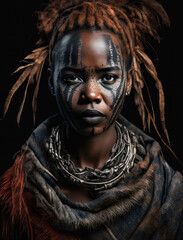 Tribal Woman Portrait-Tribal Portrait-Generative AI - obrazy, fototapety, plakaty