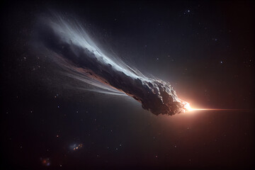 Illustration of a comet streaking through space. Generative AI.