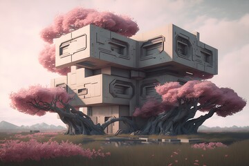 Fototapeta premium brutalist architecture created using AI Generative Technology