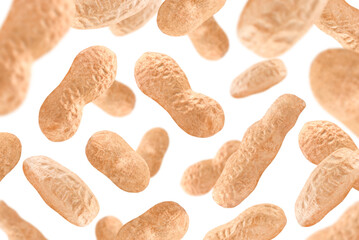 Levitation of peanuts isolated on transparent background.