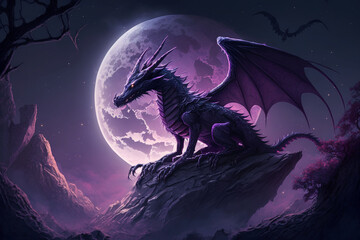 Purple dragon in the night digital illustration artwork.