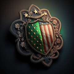 Worn off badge of friendship. Abstract combination of the USA and Ireland flags. Generative ai.