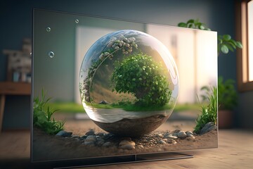landscape in glass ball created using AI Generative Technology