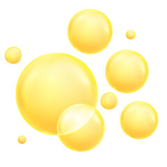 Golden, yellow oil drops, bubbles vector illustration. Oil and water bubbles background.