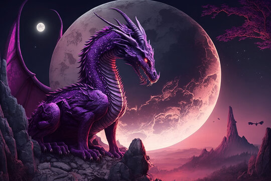 dragon and moon digital illustration artwork.
