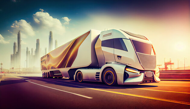 Automated unmanned transport truck, Future of autonomus cargo transportation, Automated guided vehicle. Generative AI
