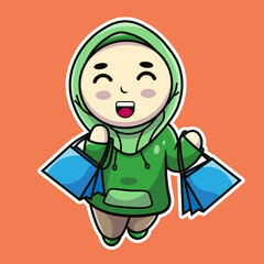 Girl hijab shopping illustration vector art design