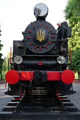 Old steam locomotive near railway station in Ivano-Frankivsk, Ukraine