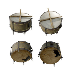 Fototapeta na wymiar 3d rendering of old brown drum broken and dirty from perspective view