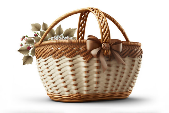 Empty wicker backet isolated on white background. AI generative