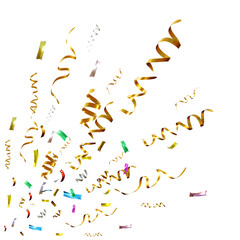 3d rendering of confetti ribbon explosion spreading shiny metallic color