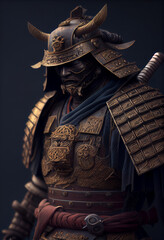 Illustration of a Japanese Samurai in full armour. Generative AI.