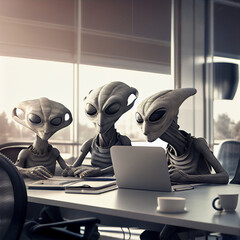 Aliens in the office , mystical creatures, generated ai