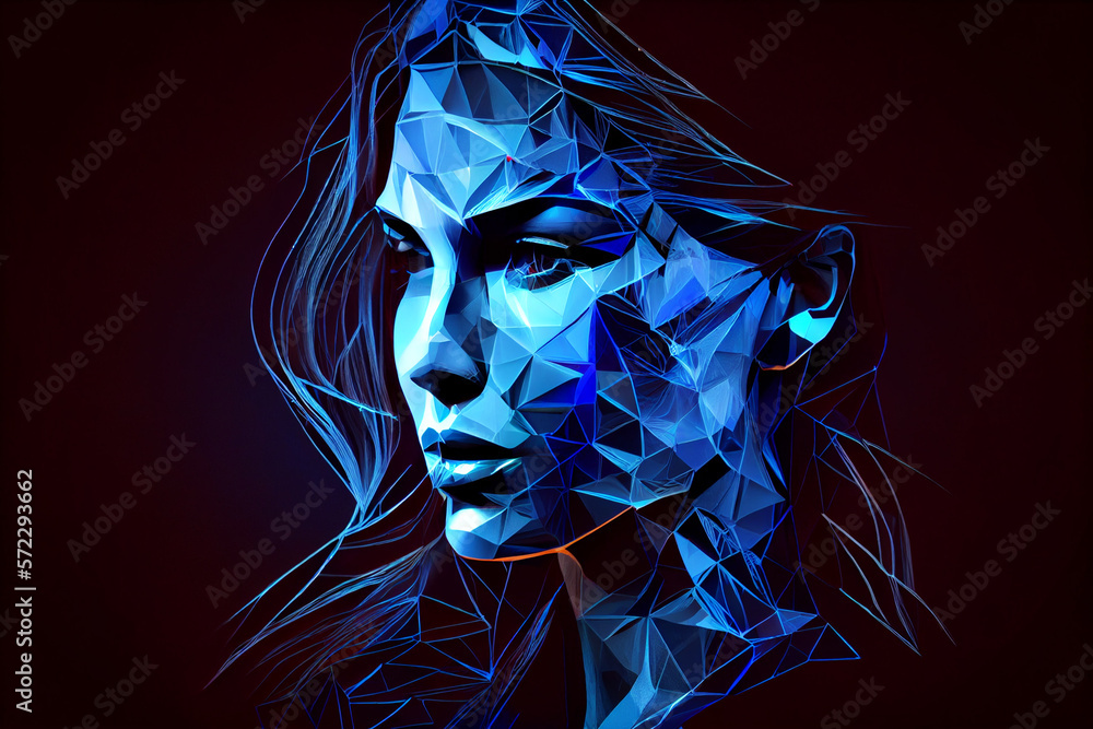 Poster woman face building polygonal lines created with generative ai