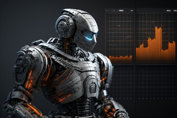 Fototapeta na wymiar Future business 3d technology robot and stock chart traders, stock chart analysis to beat the market. Generative AI.