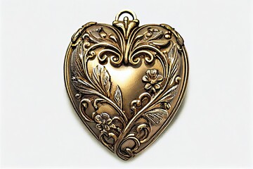 Vintage heart shaped locket on a white background, generative AI