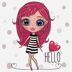 Cartoon Girl with pink hair