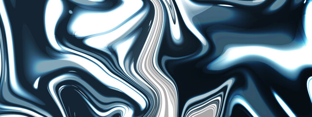 Fototapeta premium Abstract blue, white background with wavy lines. Abstract colorful blue liquid oil marble picture with glowing effect. Modern banner, fluid trendy background.