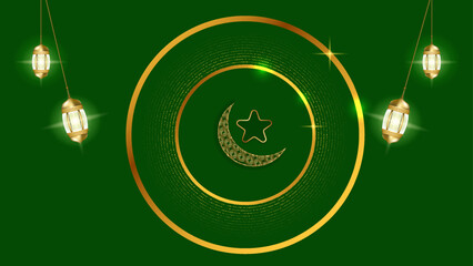 Ramadan Kareem Islamic  Banner in Green and golden Free Vector