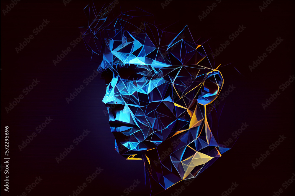 Poster human face building polygonal lines created with generative ai
