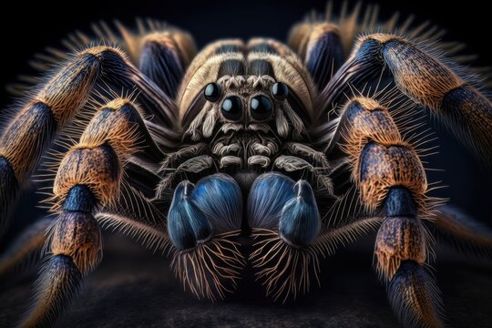 Close-up tar&aacute;ntula en la naturaleza, ara&ntilde;a muy detallada MACRO, creado con IA generativa