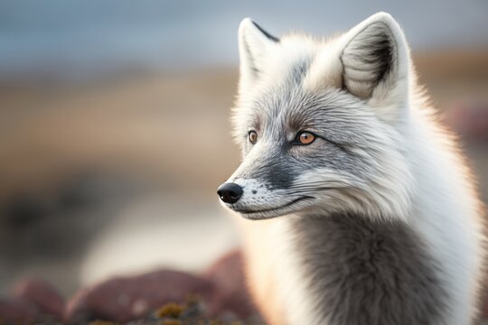 Close-up fotografía profesional zorro ártico, zorro de las nieves, zorro blanco en la nieve, creado con IA generativa