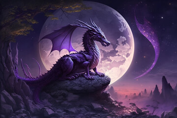 Fantasy artwork of a dragon in the night. Digital illustration.