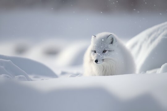 Adorable zorro ártico, zorro de las nieves, zorro blanco en la nieve, creado con IA generativa