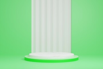 3D display podium on green background with Copy space.Realistic stand.Platform show cosmetic product.Pedestal,Abstract scene,Empty,display presentation,Pastel beige.Minimal mockup 3d render.
