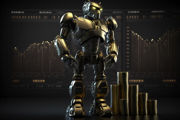 Fototapeta na wymiar Future business 3d technology robot and stock chart traders, stock chart analysis to beat the market. Generative AI.
