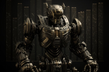 Fototapeta premium Future business 3d technology robot and stock chart traders, stock chart analysis to beat the market. Generative AI.