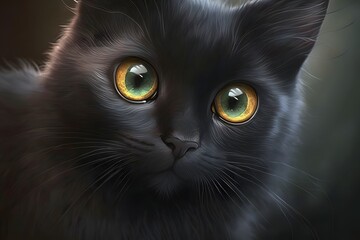 black cat with big eyes created using AI Generative Technology