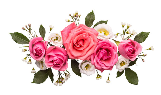 Flower arrangement of pink roses on transparent background. Mothers day, Valentines Day, Birthday decor
