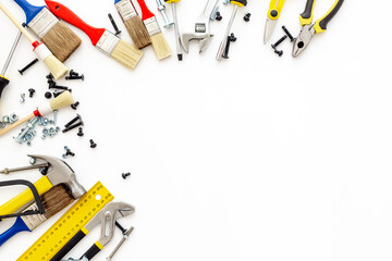 Set collection of DIY hand tools isolated on white background. Constuction pattern