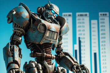 Fototapeta premium Future business 3d technology robot and stock chart traders, stock chart analysis to beat the market. Generative AI.