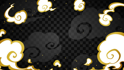 忍者に似合いそうな煙と雲のフレーム_16:9 © ふわぷか