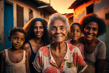 Group of Brazilian women, smiling, female generations, proud,  family portrait - obrazy, fototapety, plakaty