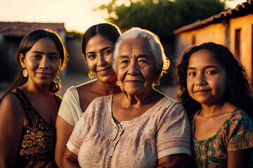 Group of Brazilian women, smiling, female generations, proud,  family portrait