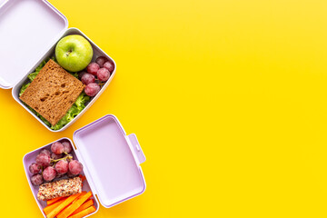 Set of lunch boxes filled with healthy food. Healthy meal