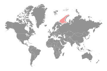 Fototapeta na wymiar Barents Sea on the world map. Vector illustration.