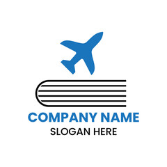 Travel Book Logo Design Concept With Book and Airplane Icon Template