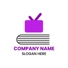 Tv Book Logo Design Concept With Book and Tv Icon Template