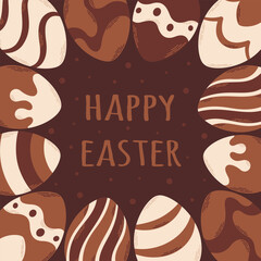Happy Easter greeting card. Chocolate eggs. Easter sweets. Hand drawn vector illustration