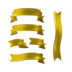 3d rendering gold golden yellow doff glossy ribbons