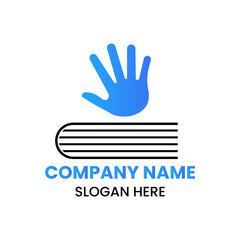 Hand Book Logo Design Concept With Book and Hand Icon Template